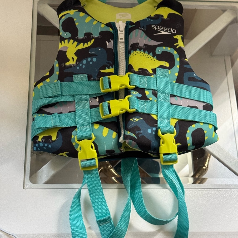 Speedo Kids' Dinosaur Life Vest with Teal and Yellow